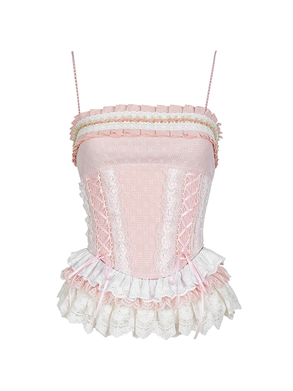 Lace-Up Rose Ribbon Princess Camisole&Short-Pants