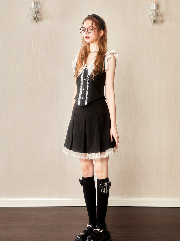 Spitze Chic Frill Monotone Weste & Minirocke