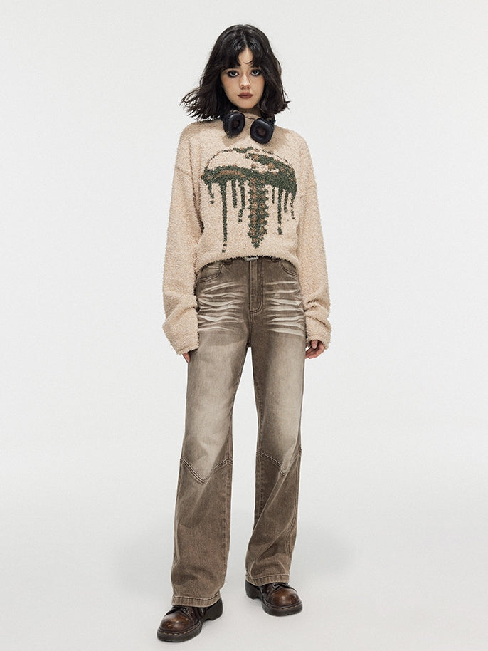 Modest Faded Denim Vintage Flare-Pants