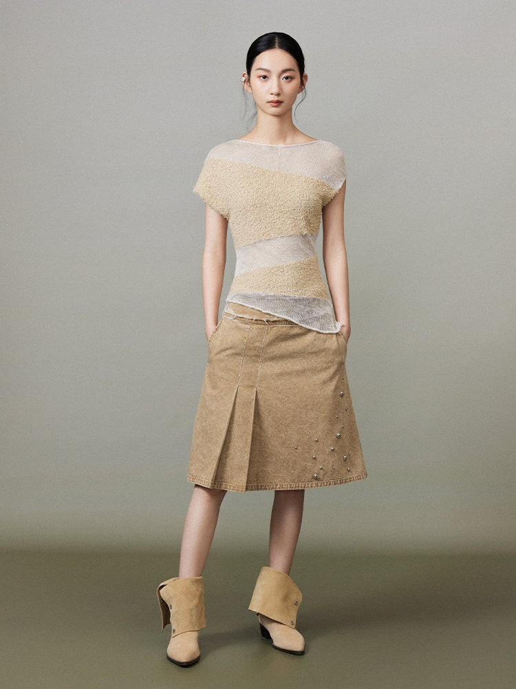 Rhinestone Falre Tassel Denim-Skirt