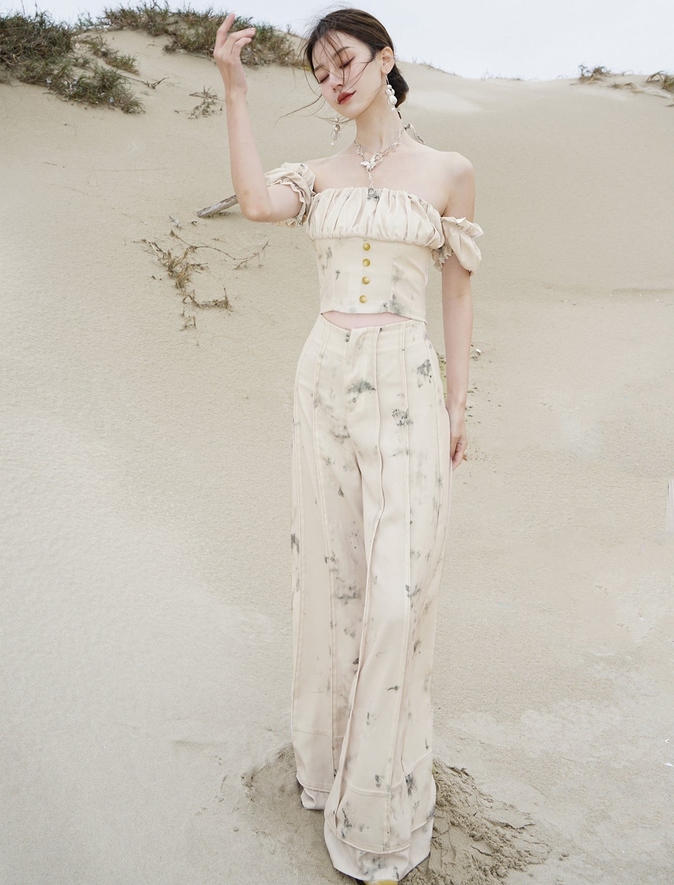 Blume Retro 2way CLOSY Setup Bluse & Wide-Hosen