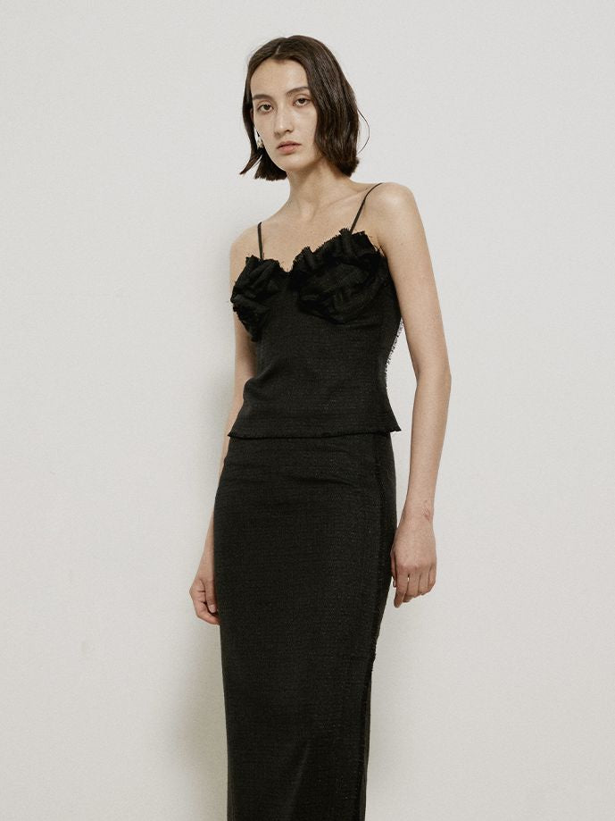Plain Asymmetry Slit Long-Skirt
