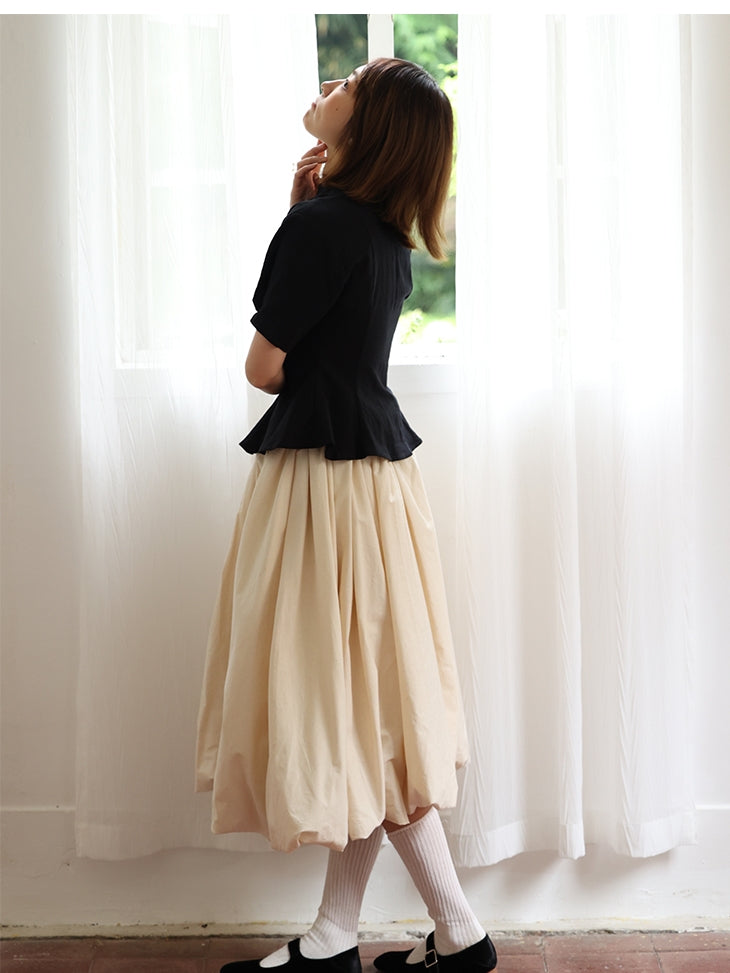 Natural Layered Simple Flare-Blouse&Gilet