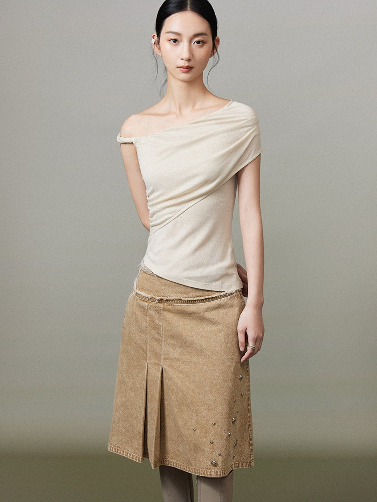 세련된 고급스러운 One Shoulder 드레이프 단단한 탑