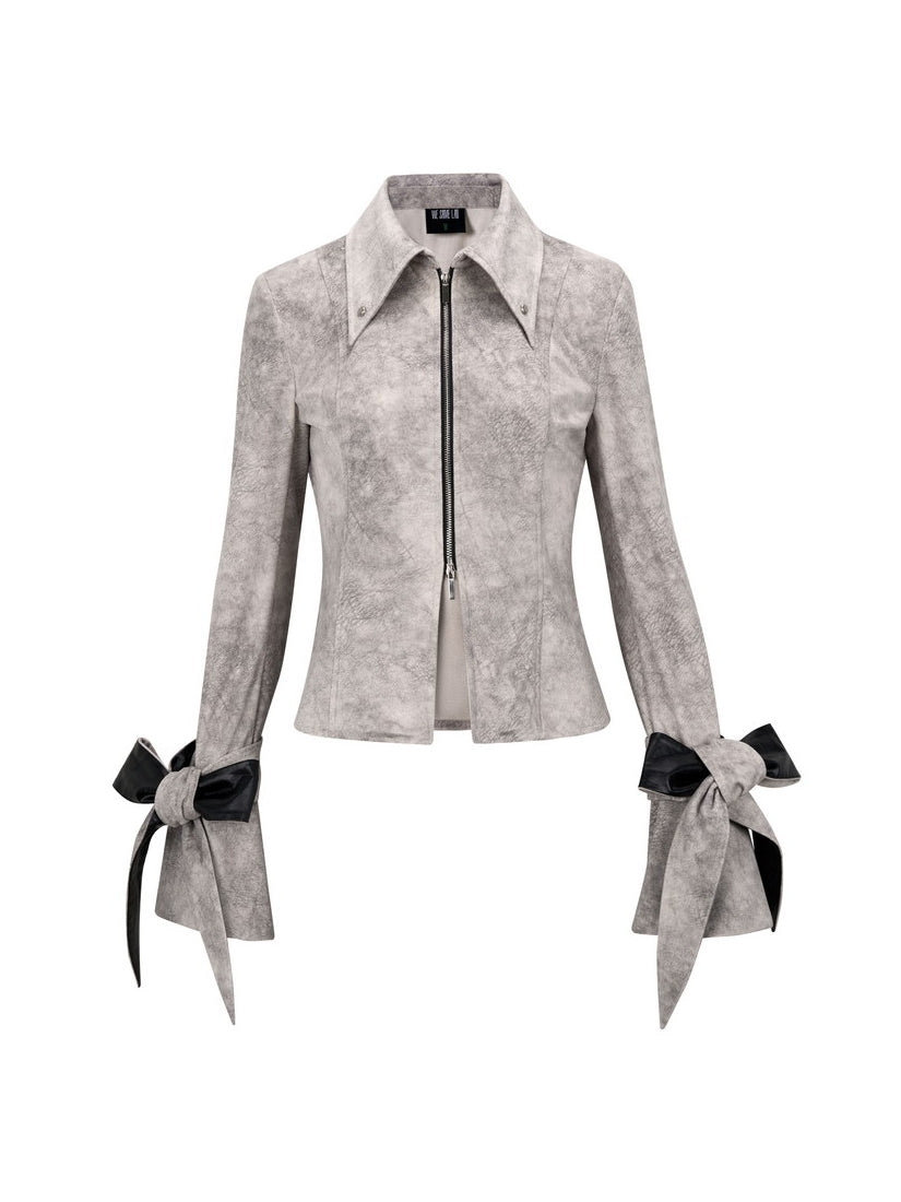 Tie-Dye Letaher Ribbon Nichi Slim Double-Zip Slim Jacket