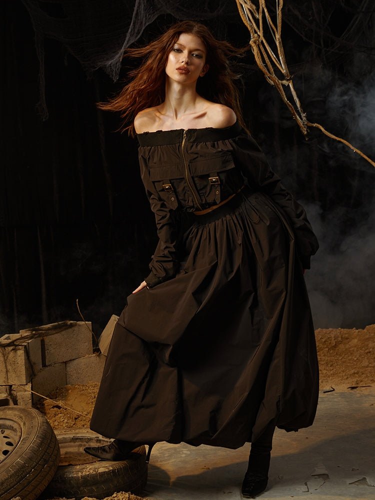 오프 숄더 데미지 풍선 Toops & Long Skirt