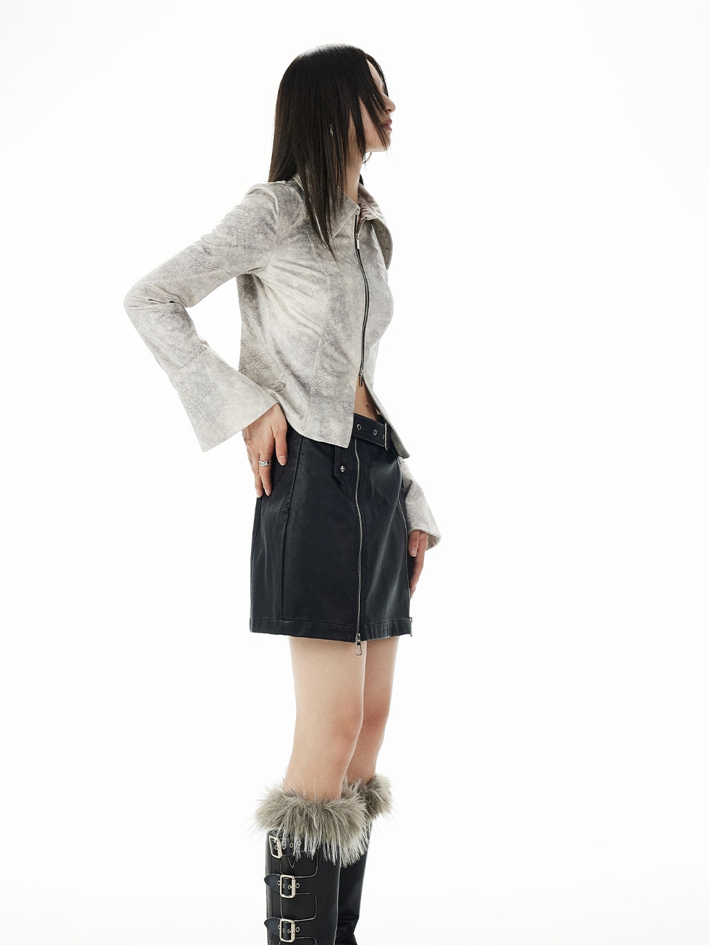Tie-Dye Letaher Ribbon Nichi Slim Double-Zip Slim Jacket