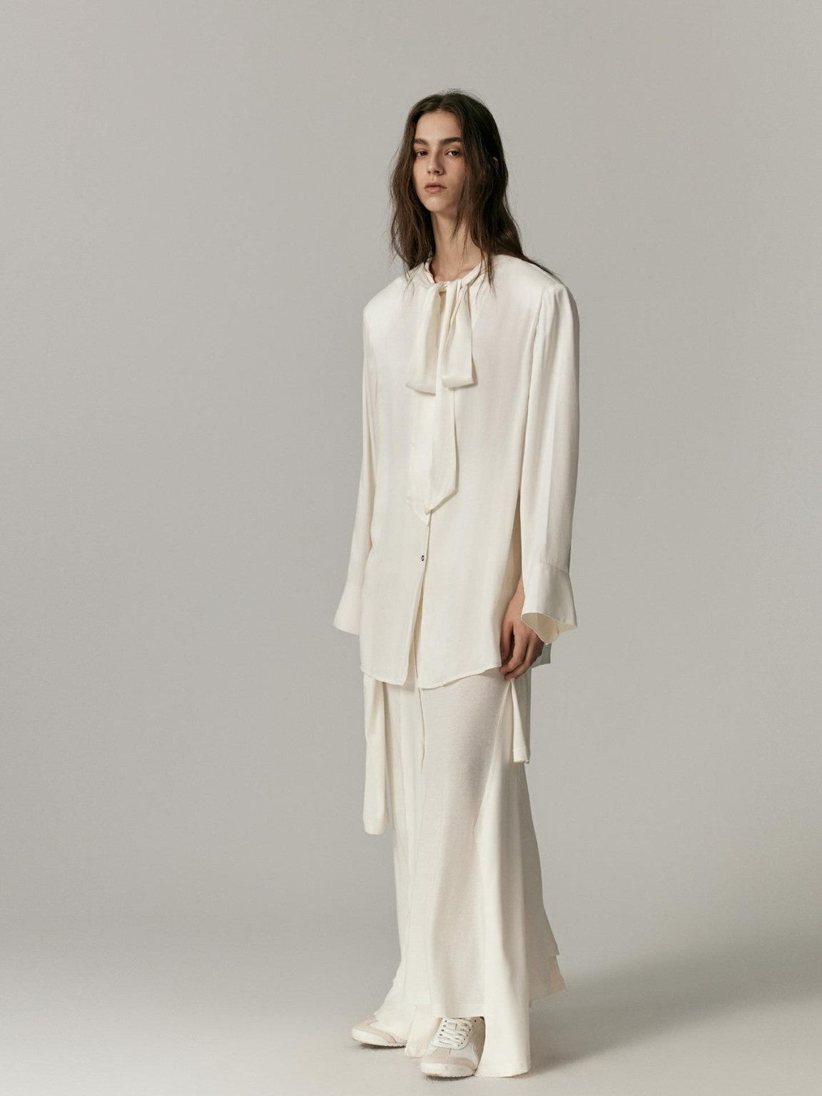 Ribbon-Tie Oversize Cape Blouse