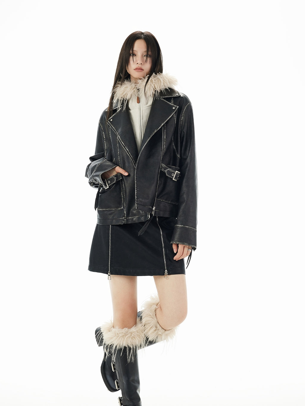 Stitch Oversize Cool Retro Leather-Jacket