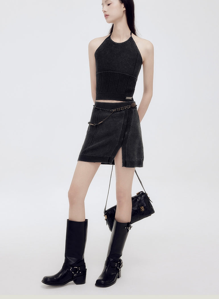 Tops&Mini-Skirt Summer-Knit Casual Set-Up