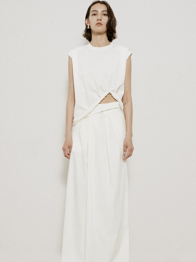 Roll-up ärmellose natürliche Chic Tops