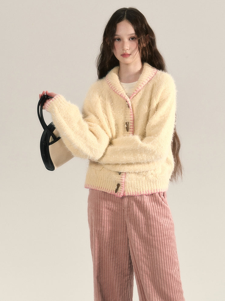 Stricke flauschig Retro-Toggle-Button-Strickjacke