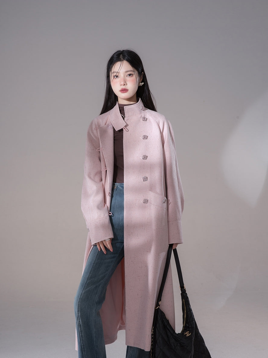 스탠드 칼라 비쥬 페미닌 하트 롱 코트
