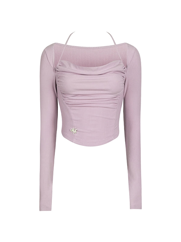 One-Shoulder Gather Short Slim Drape Cutsew