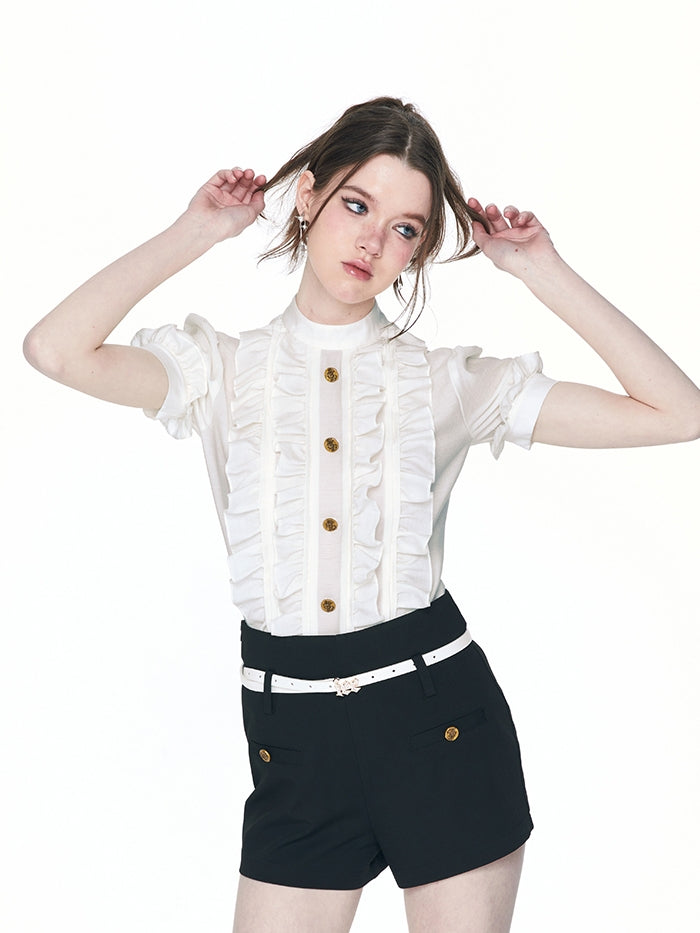 Frill Classy Retro Chic Blouse & Short-Pants