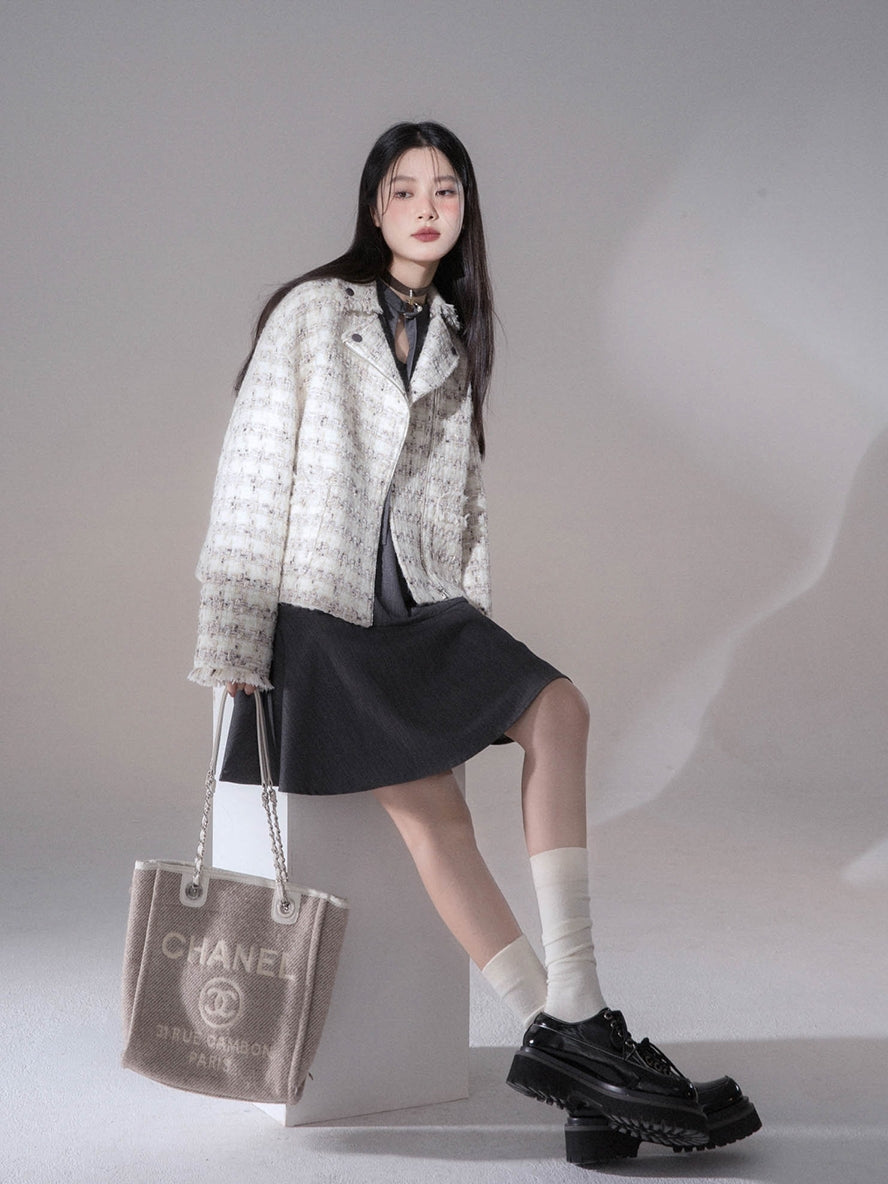 Tweed Suit Chic Wool Oversize Retro Jacket&Skirt