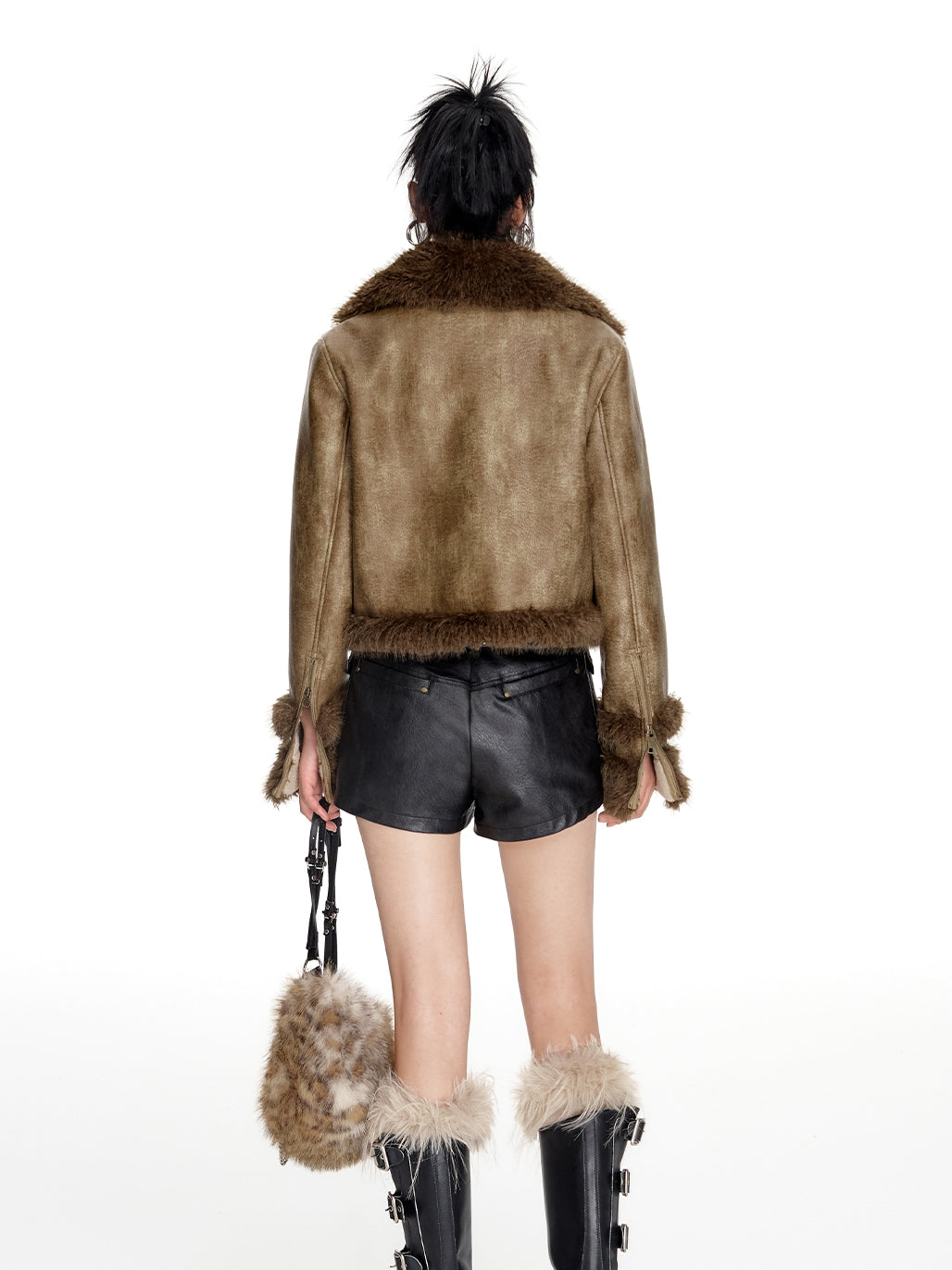 Boa Fur Middle Vintage High-End Leather-Jacket