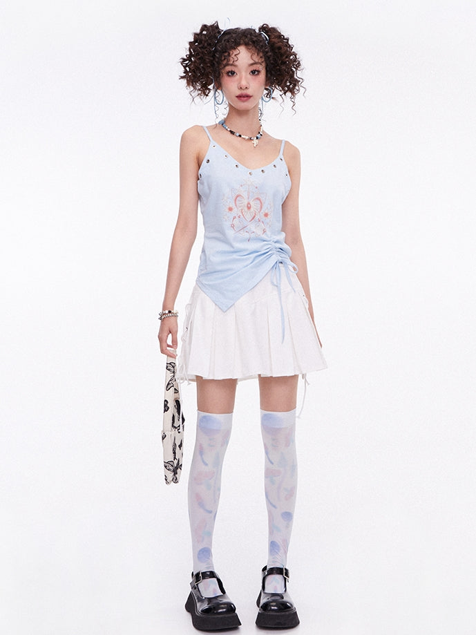 Lace-up Pleats Mini Gairly Skirt