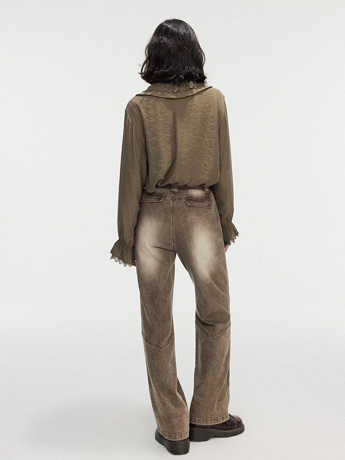 Modest Faded Denim Vintage Flare-Pants