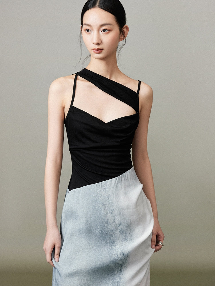 Back-Open Watercolor Tie-Dye Nichi Long One-Piece