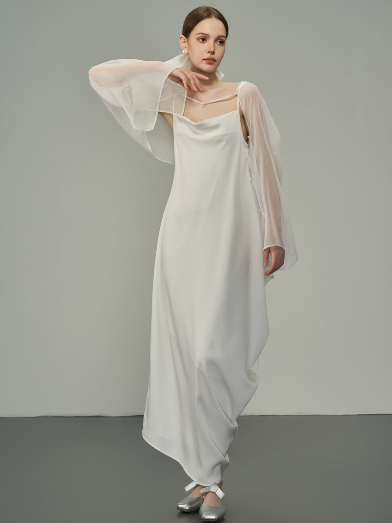 Glossy Asymmetry Drape Elegant Camisole Long-One-Piece