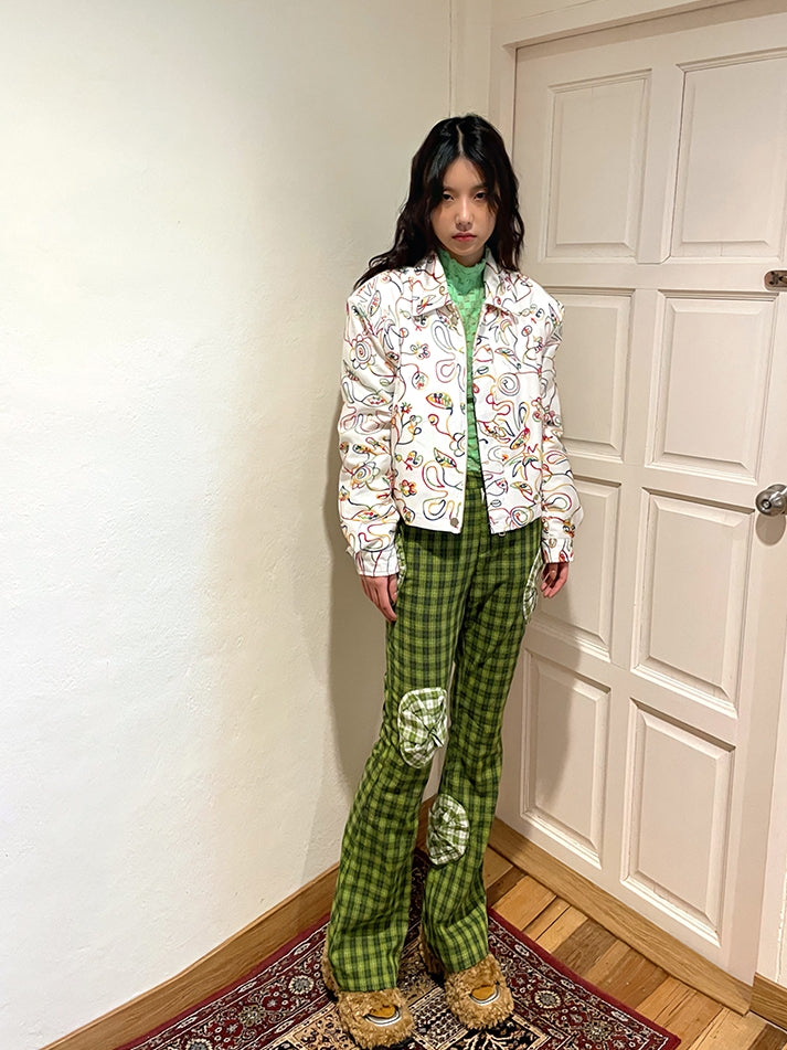 Rose Flower Checked Girly Nichi Pants