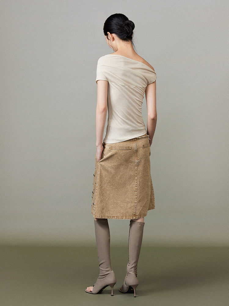 세련된 고급스러운 One Shoulder 드레이프 단단한 탑