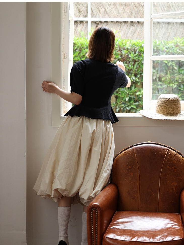 Natural Layered Simple Flare-Blouse&Gilet