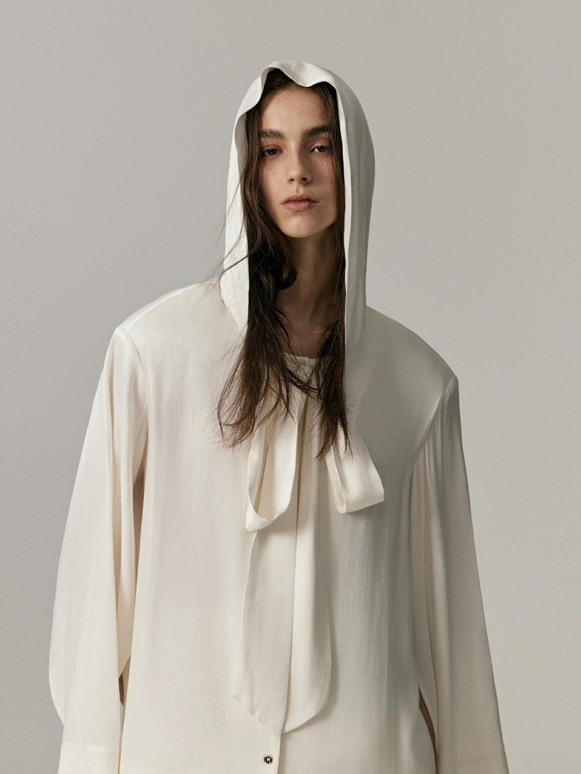 Ribbon-Tie Oversize Cape Blouse
