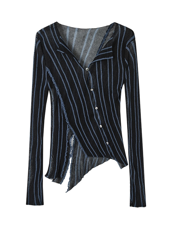 Stripe Sheer Thin Asymmetry Nichi Shirt