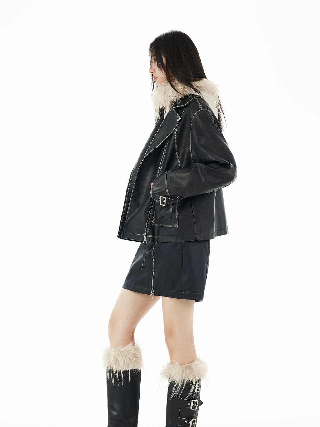 Stitch Oversize Cool Retro Leather-Jacket