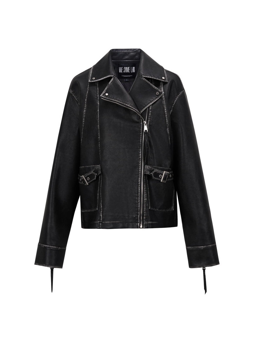 Stitch Oversize Cool Retro Leather-Jacket