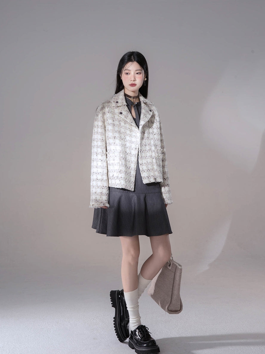Tweed Suit Chic Wool Oversize Retro Jacket&Skirt