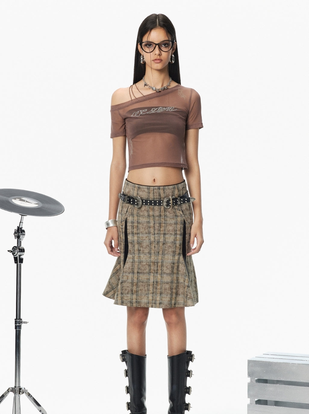 Sprühen Sie Halbzip-Retro-Checkted Tops & Mermaid-Rock-Rock-Rock-Rock