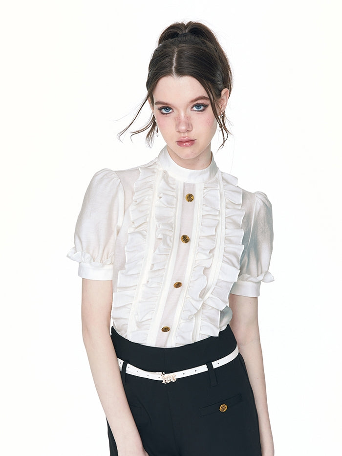 Frill Classy Retro Chic Blouse & Short-Pants