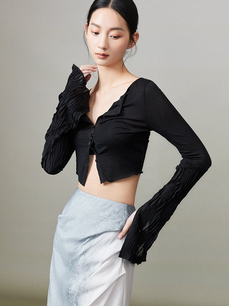 Sheer Crumply Short Thin Cardigan