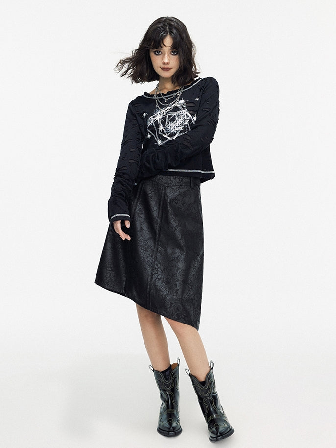 Leather Lace Asymmetry Middle Skirt