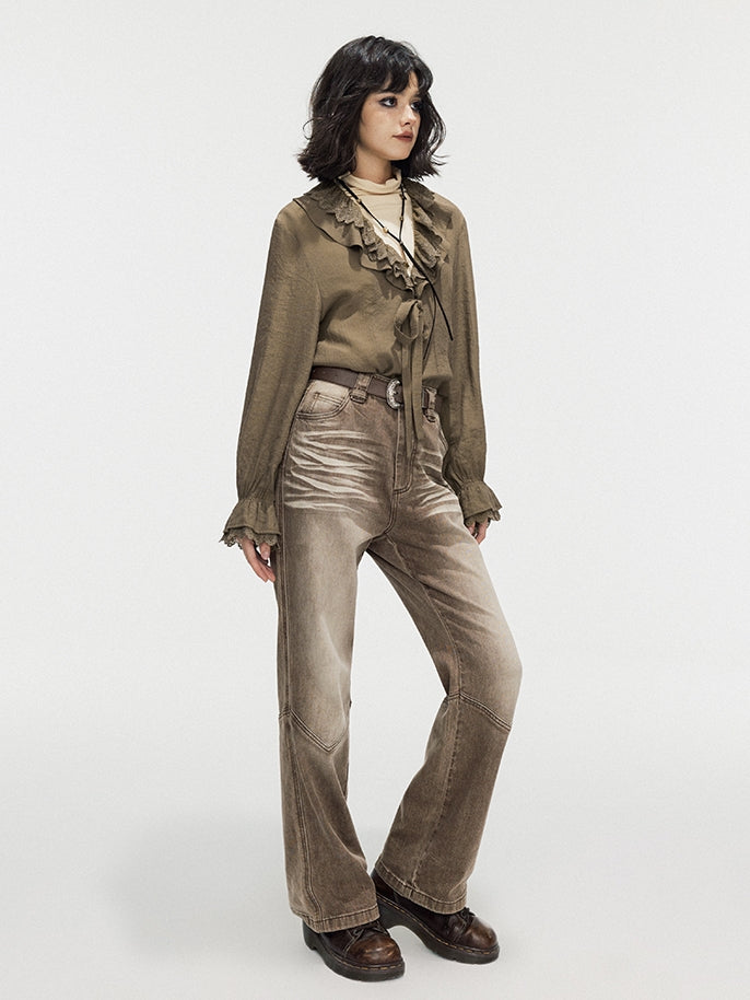 Modest Faded Denim Vintage Flare-Pants