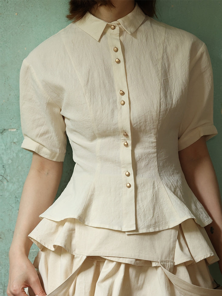 Natural Layered Simple Flare-Blouse&Gilet