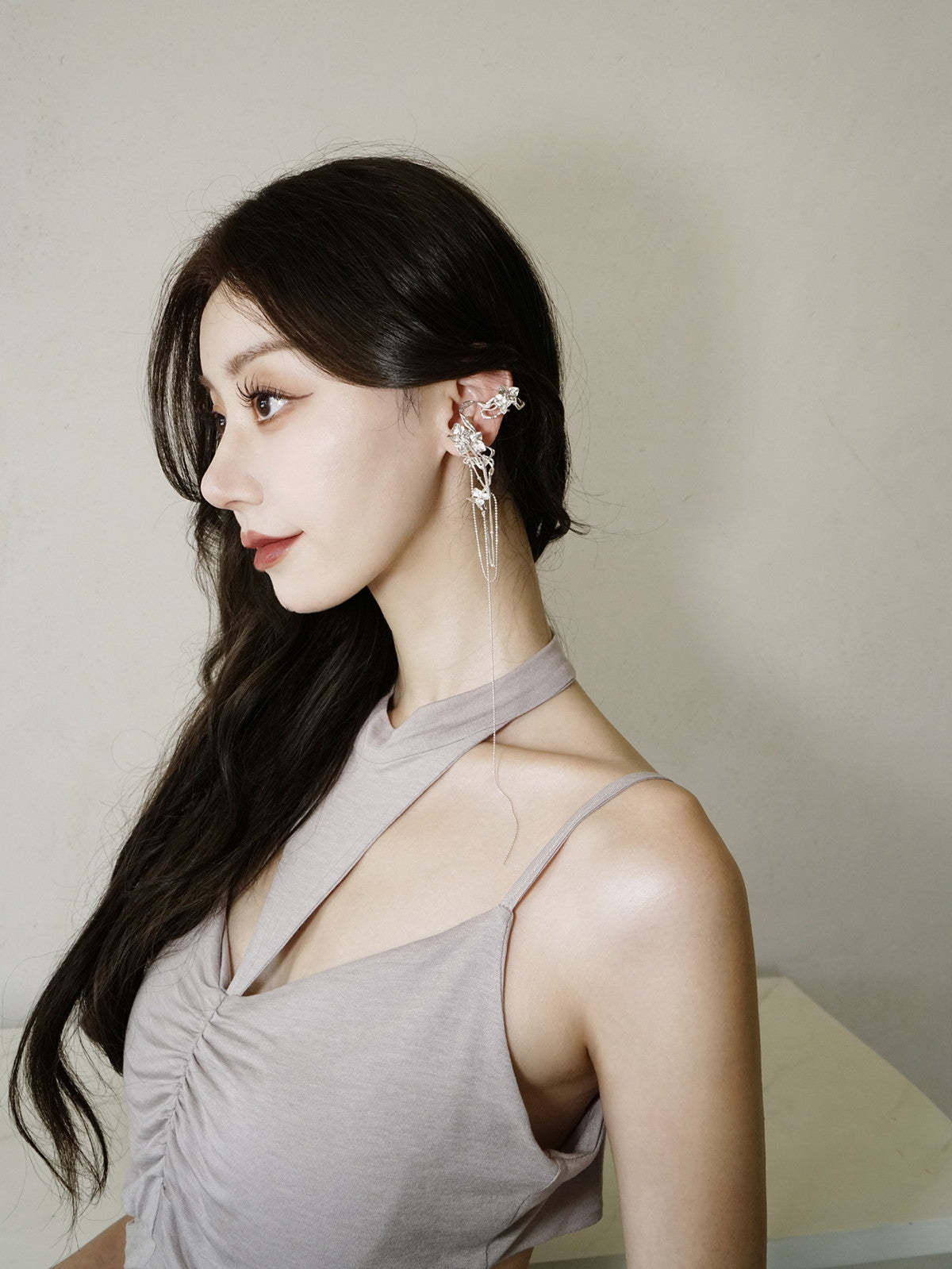Stone Flower Chain Ear-Cuff