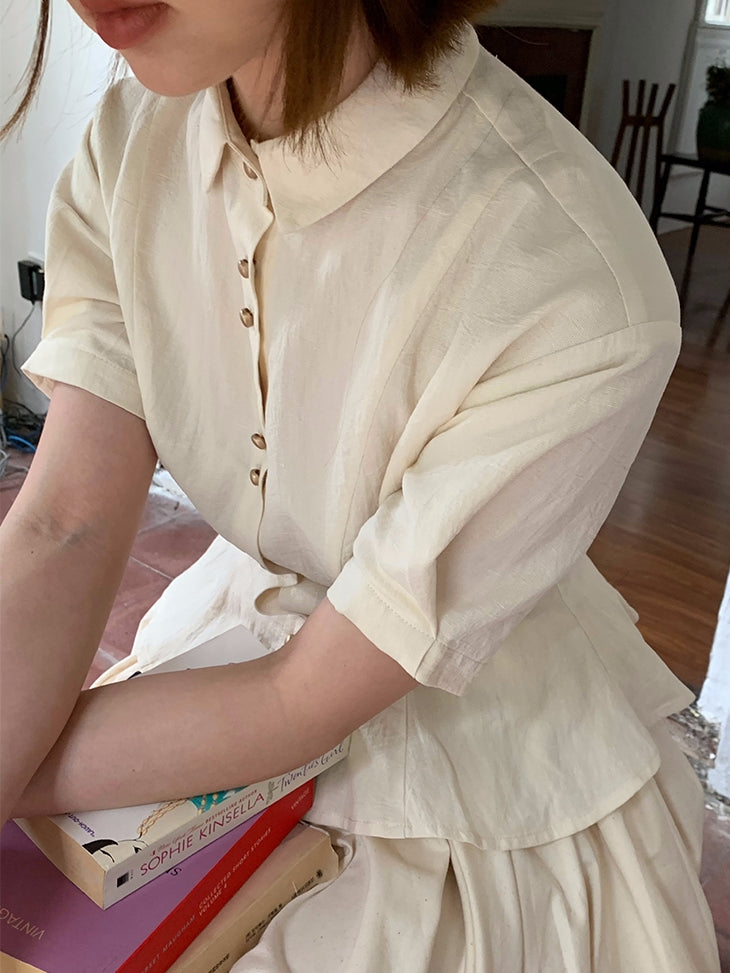 Natural Layered Simple Flare-Blouse&Gilet