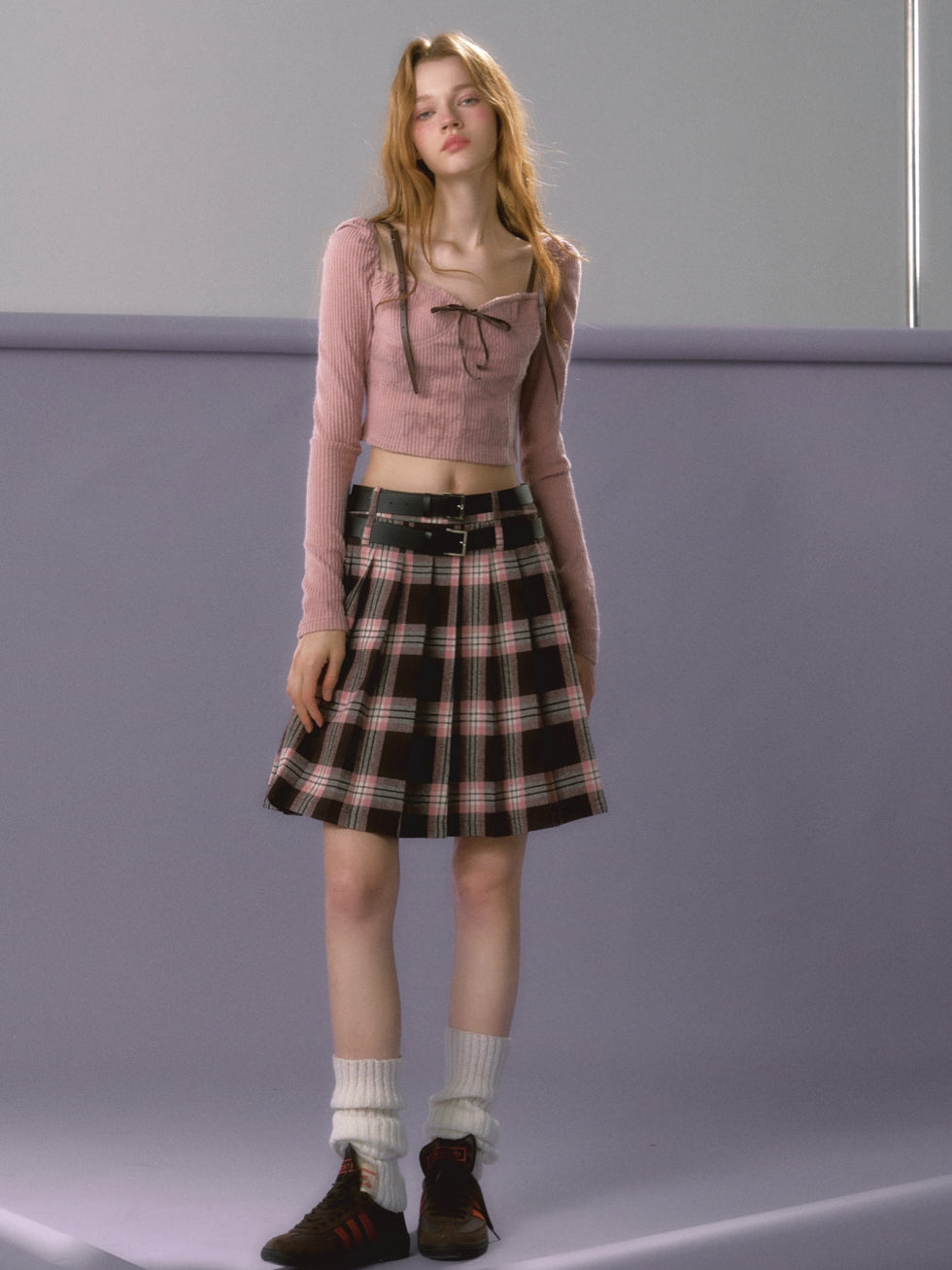 Checked Pleats Girly Flare Casual College Mini-Skirt