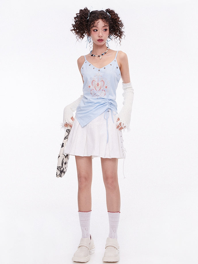 Lace-up Pleats Mini Gairly Skirt