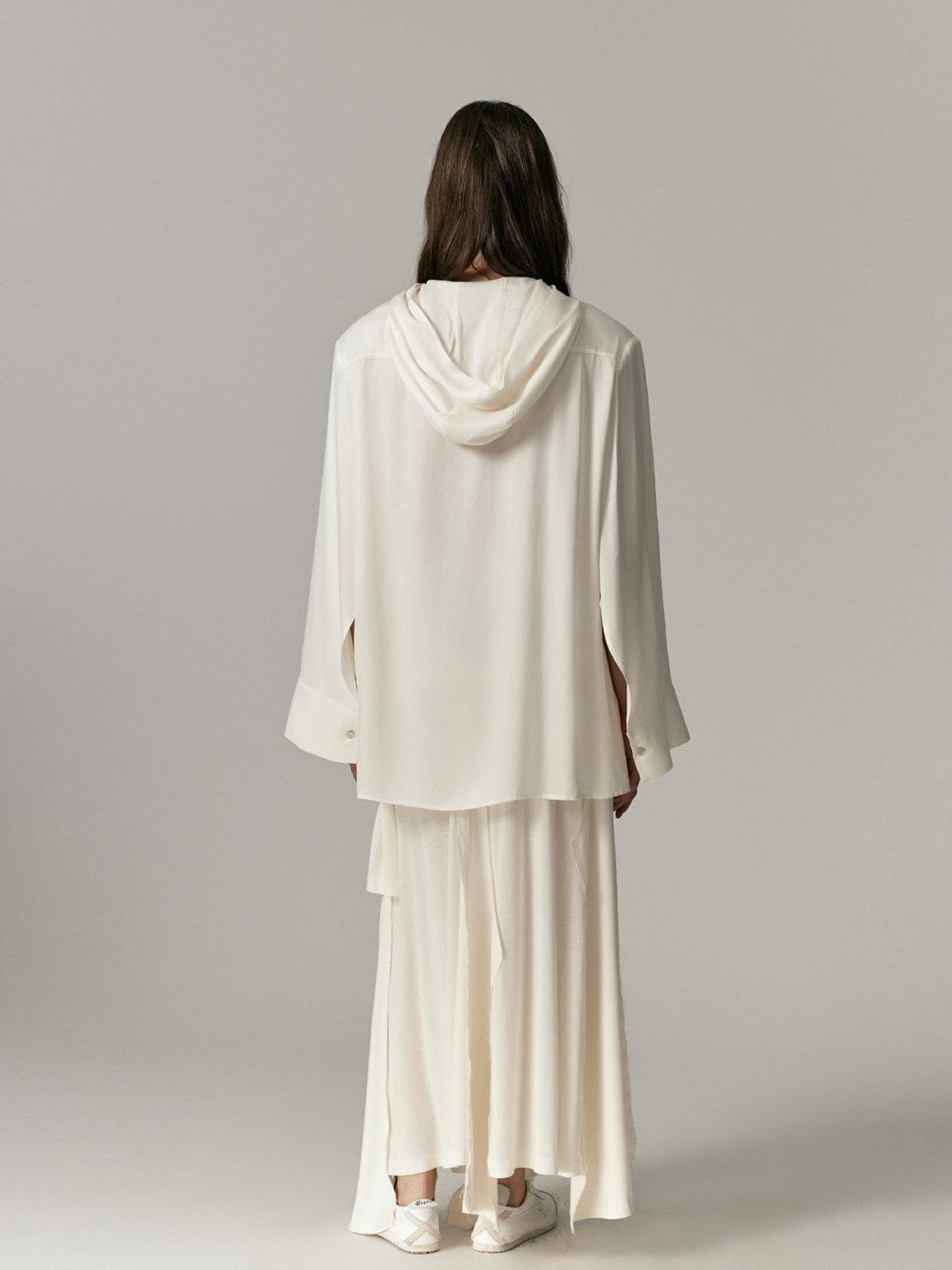 Ribbon-Tie Oversize Cape Blouse