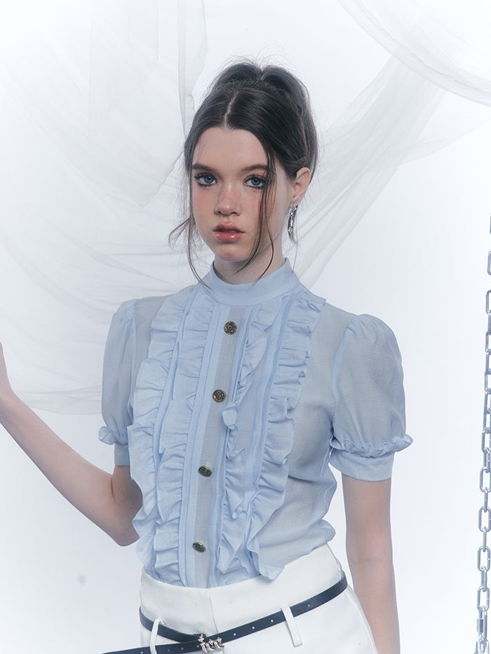 Frill Classy Retro Chic Blouse & Short-Pants