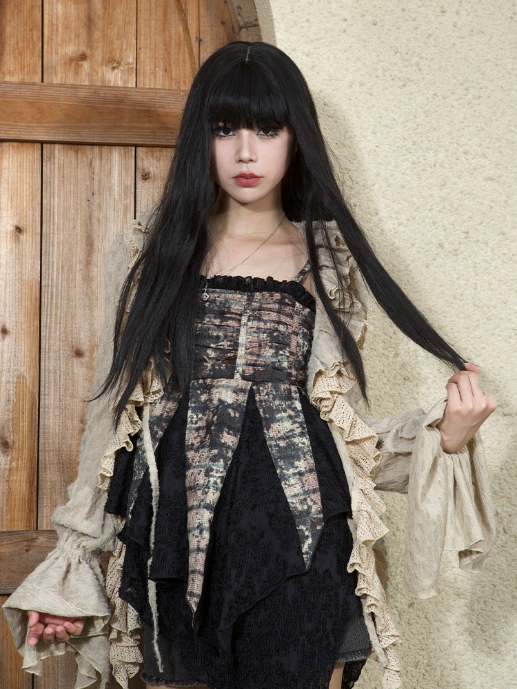 Lace Asymmetry Flare Frill Bare-Top