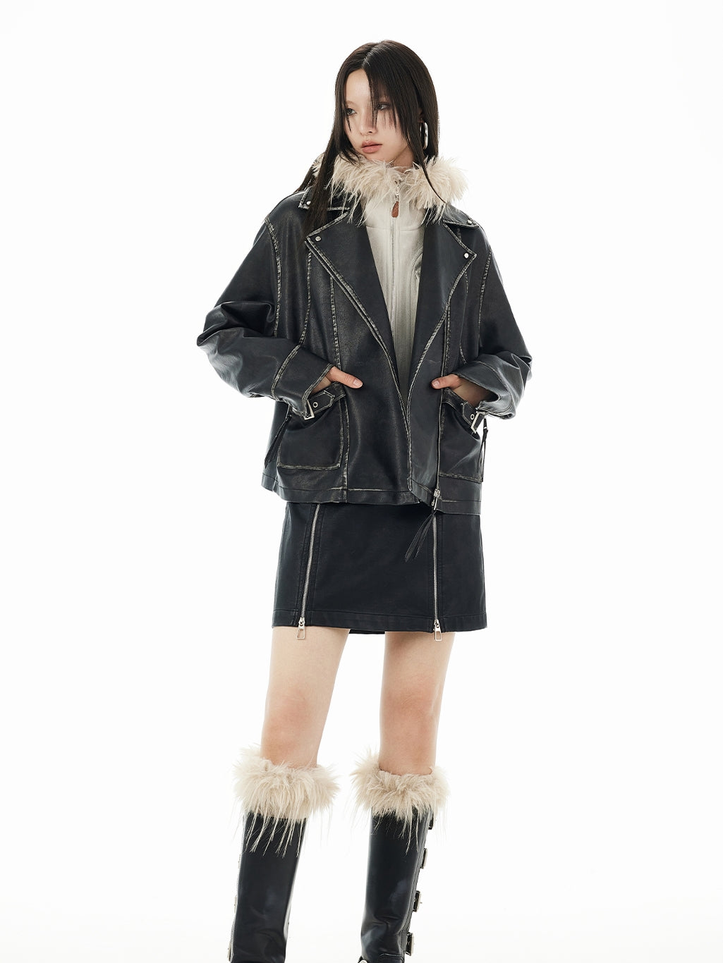 Stitch Oversize Cool Retro Leather-Jacket