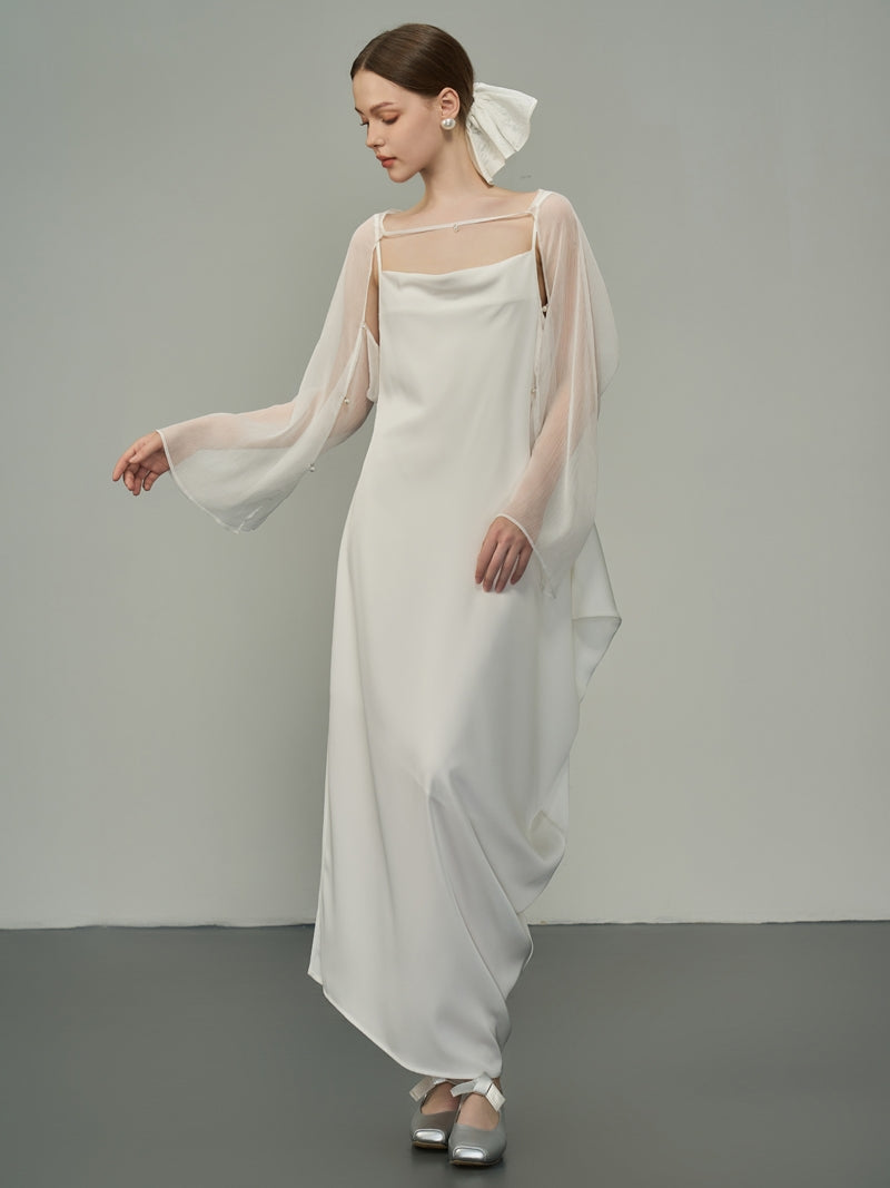 Glossy Asymmetry Drape Elegant Camisole Long-One-Piece