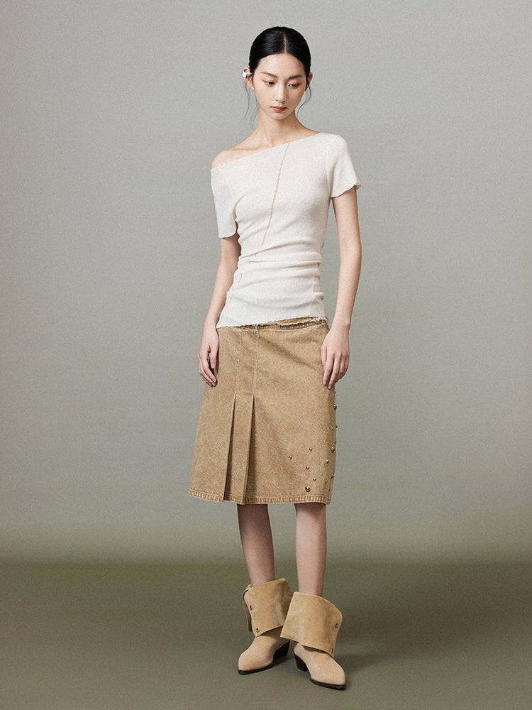 Rhinestone Falre Tassel Denim-Skirt