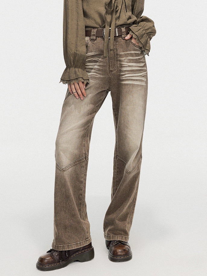 Modest Faded Denim Vintage Flare-Pants